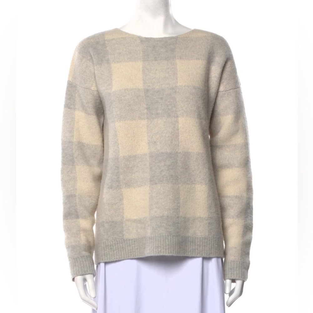 Jenni Kayne Plaid Cream and Gray Cashmere Sweater